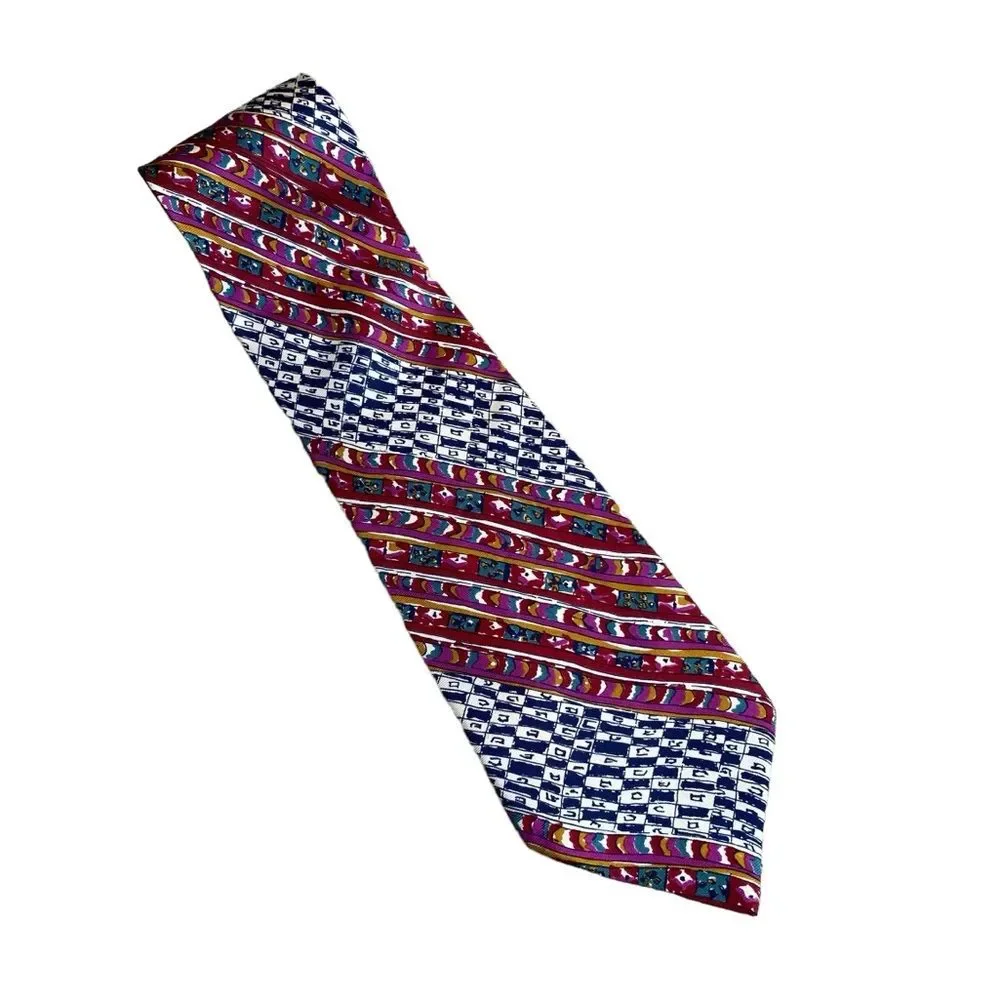 Missoni Men’s 100% Silk Neck Tie Bold Multicolor Geo‎ Abstract Print Handmade